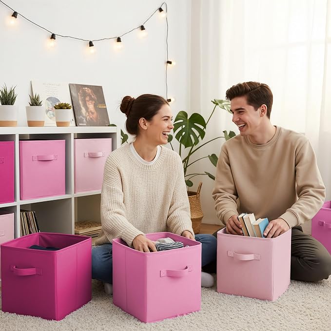 GRANNY SAYS 11 Inch Cube Storage Bins, Cube Storage Organizer, Fabric Collapsible Storage Bins with Handle, Storage Cubes for Shelves, Closet, Pink Gradient, 8-Pack