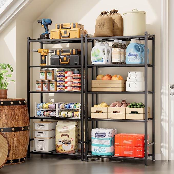 Storage Shelves, 5-Tier Metal Shelving Unit with 120 lbs Per Shelf, Leveling Feet, Storage Rack for Garage, Kitchen, Pantry, Closet, 24" x 11.8" x 61.1", Black