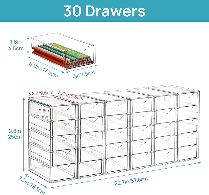 Vtopmart Acrylic Desk Organizer with 30 Drawers for Office, Makeup, Crafts | Clear Storage Drawers for Office Supplies, Desktop Organization for Makeup, Jewelry, Art Crafts, Bead, Pen, Stationary