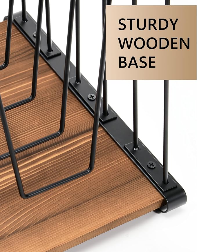 HULISEN Inclined Desk File Organizer, 5-Section Desktop File Folder Holder | Visible Tiered Design, Metal Rack with Wood Base, Vertical Storage for Binders Documents & Magazines, Classroom Office Use