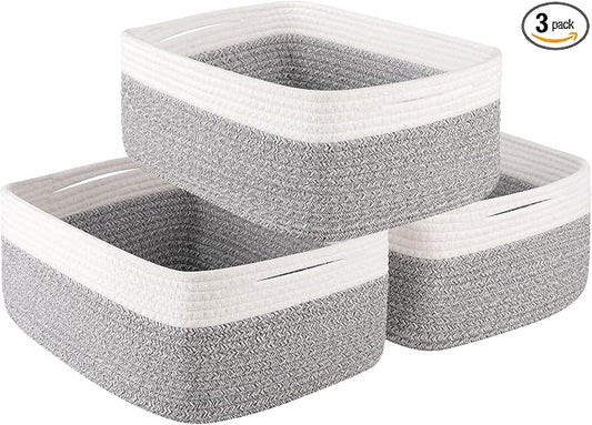 OIASKET Storage Baskets for Organizing 3 Pack, Woven Baskets for Shelves, | Closet Organizer Bins with Handle, Empty Gift Basket, Toy Storage for Toys, Blankets, Towels, Clothes, Books, 15"x11.42"x6.7"