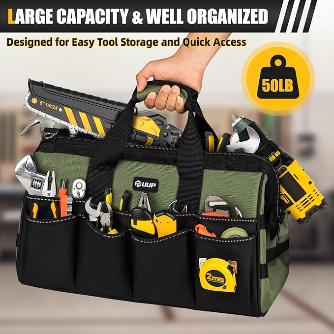 UUP 18-Inch Large Tool Bag, 16-Pocket Portable Tool Box Organizer Storage, Heavy Duty Tactical Toolbag with Big Zipper, Travel Carry Toolbox, Father Day Dad Men Electrician Contractor Welding Gift | 16 Pockets & MOLLE. Detachable Strap & Handle. Non-sl...