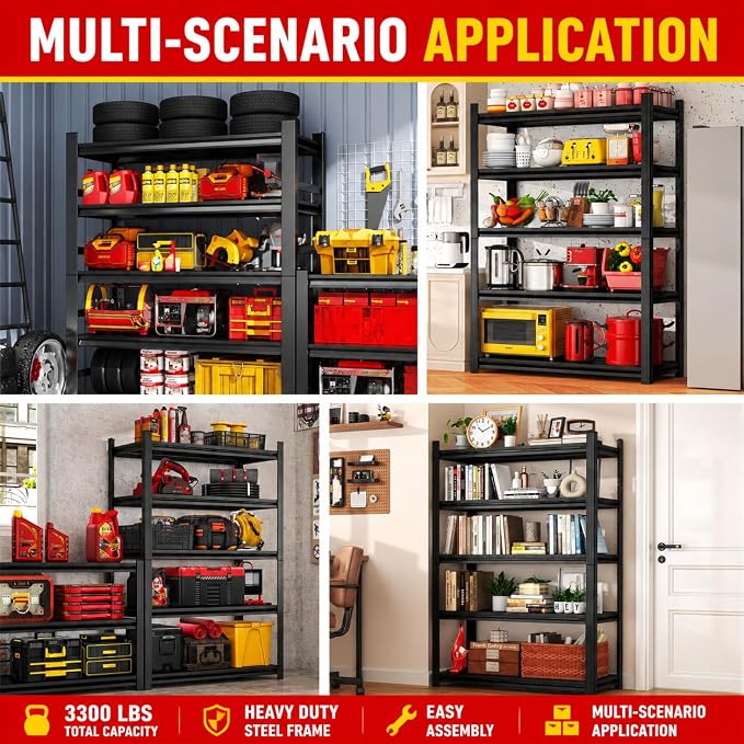 Garage Shelving, 3300 LBS Storage Shelves with Side Guard | 5-Tier Garage Storage Shelves,Adjustable Industrial Shelves with Thickened Double-Layer Posts for Garage 55×45.28×20in