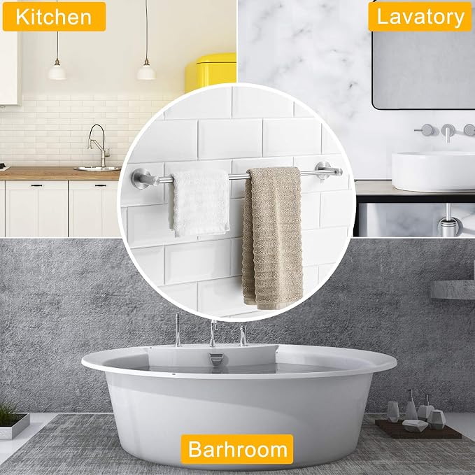 BESy Adjust Towel Bar Towel Racks for Bathroom Wall Mounted Brushed Nickel | Adjust 15" to 26" Rustproof, Stainless Steel Towel Holder, Wall Mounted for Bathroom Accessories, Heavy Duty, Space Saving
