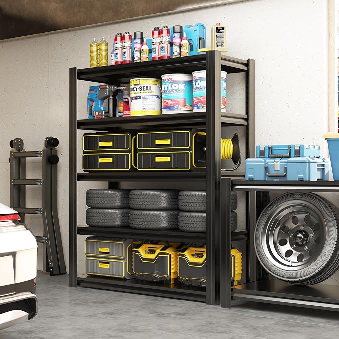 78" H Garage Shelving 3000LBS Heavy Duty Storage Racks, Adjustable 5 Tier Metal Shelves Unit, Industrial Utility Shelves for Workshop, Basement, Home Office 78" H*47.2W*18D