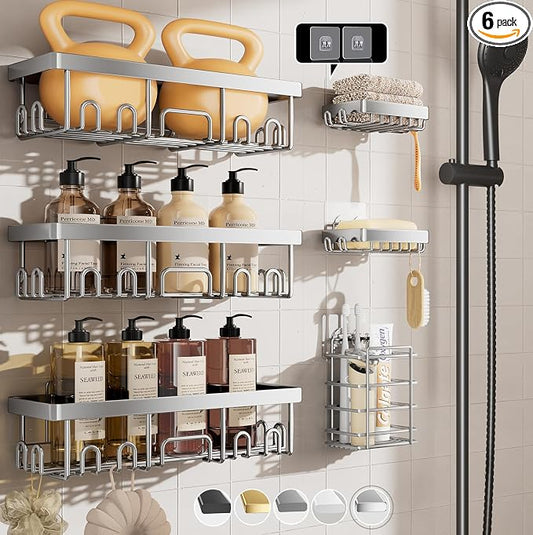 Veken Shower Caddy 6-Pack, Family Choice Award Winner, Large Wall Mounted Shower Rack, Bathroom Shelves Over Toilet, Organizer Storage Accessories with Soap Dish&Toothbrush Holder