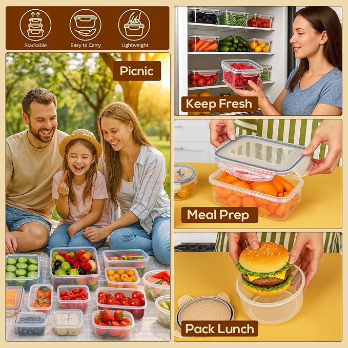 50PCS Thick Food Storage Containers with Airtight Lids for Meal Prep | BPA-Free Plastic Food Container Set for Leftovers, Snacks, Lunch, Fruit, Freezer Storage & Kitchen Organization, Leakproof