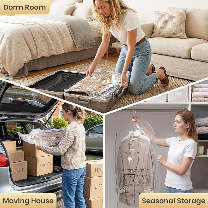 TAILI Hanging Vacuum Storage Bags with Electric Air Pump, Vacuum Seal Bags for Clothing Travel, Space Saving Hangers for Clothes, Coats, Suits and Jackets, Set of 4(2 Long, 2 Short)