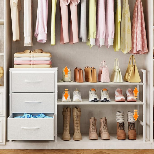 Hongtamoya Closet Organizers and Storage, Adjustable Shelves,3 Drawer White | Closet Organizer Drawer Dresser for Closet, Clothes Shelves with 5-Level Height Adjustment, Shoe Rack for Wardrobe(43.77 in)