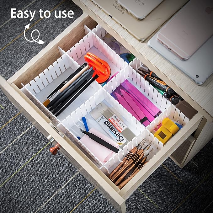 45 Pack Drawer Dividers, Plastic Adjustable Drawer Storage Organizer for Tidying Clutter Socks, Underwear, Makeup, Kitchen, Dresser Black