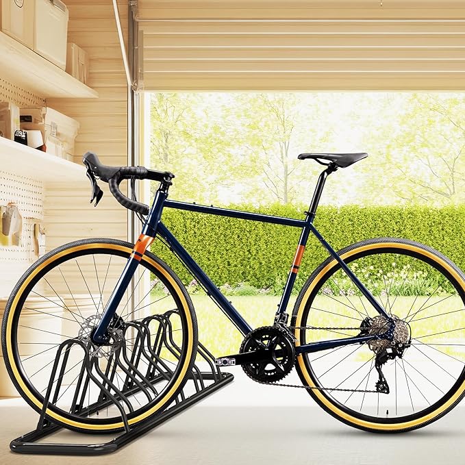 Simple Houseware 5-Bike Adjustable Floor Storage Rack for Garage, Black | Bicycle Parking Stand Organizer for Road and Kids Bikes