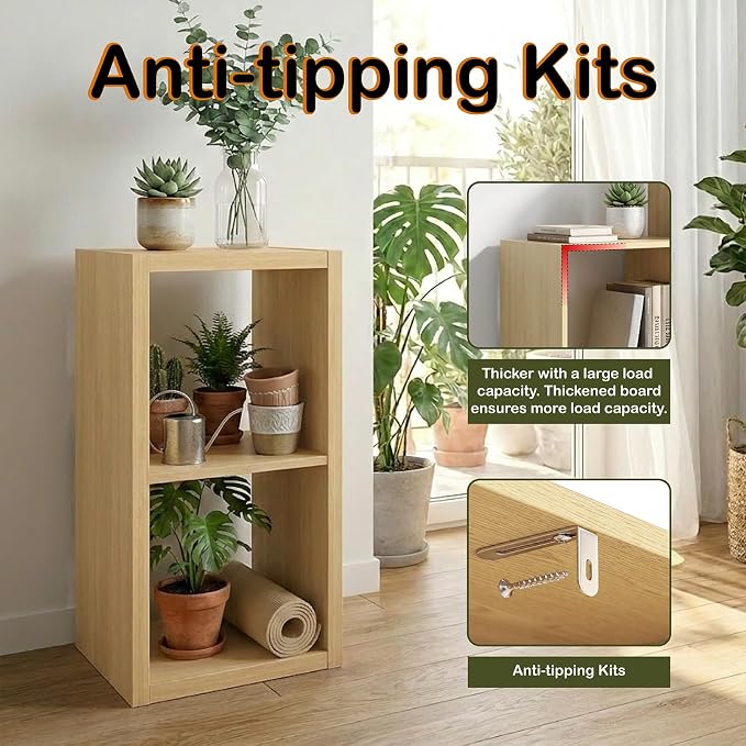 WannabeMyself【2026 Wooden Thick Frame】 2 Cube Storage Organizer with Anti-Tipping Kits, Reversible Open Back Book Shelf,Bookcase for Living Room,Bedroom,Entrance Hall,Office,11.6×24.7×13.1,Oak Color