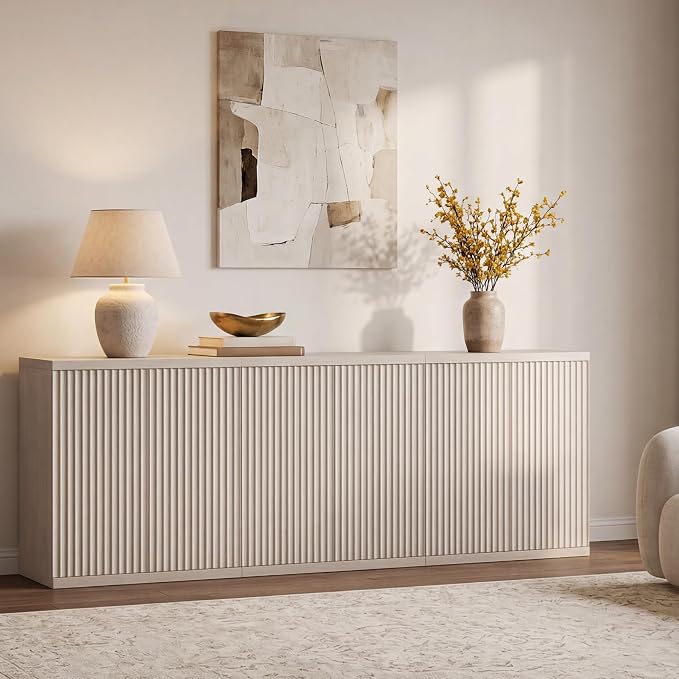 SICOTAS Buffet Cabinet with Storage Sideboard Cabinet with Doors & Shelves | Accent Sideboard Modern Credenza Fluted Storage Cabinet Mid Century Media Console for Living Room Kitchen Dining Hallway