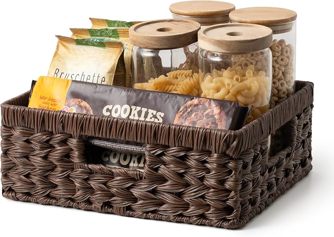 GRANNY SAYS Wicker Basket for Organizing, Wicker Storage Basket for Shelves, Woven Basket for Pantry Storage, Decorative Basket, Brown, 1-Pack