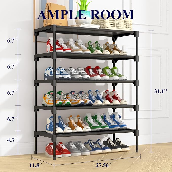 Kitsure Shoe Rack - Non-Woven Shoe Rack Shelf, Shoe Organizer for Closet, Entryway, Garage & Corridor, Stackable Shoe Shelves, 27.5" Wide - 5 Tier, Black | Shoe Organizer for Closet, Entryway, Garage, Stackable Shoe Shelves, college dorm&apartment esse...