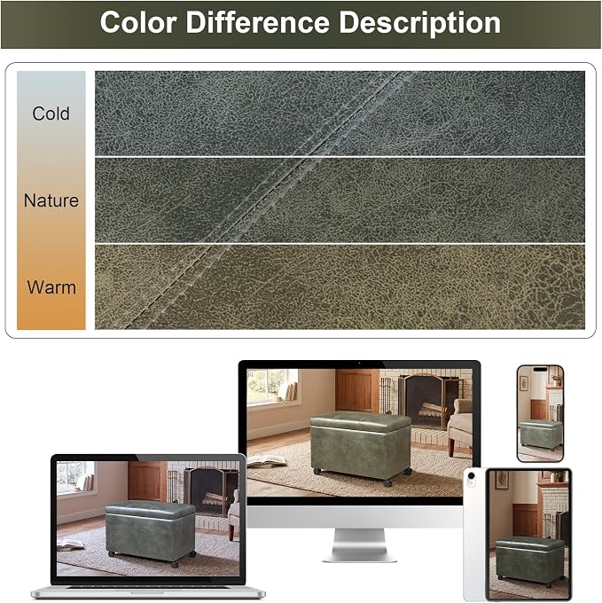 24" Faux Suede Storage Ottoman Bench with Wheels, Rectangle Foot Rest Stool for Living Room, Bedroom, Entryway, Moss Green