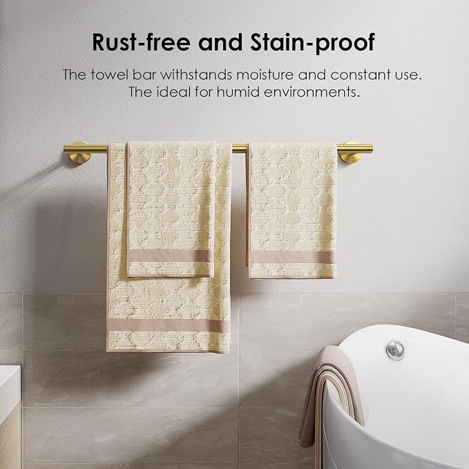 FORIOUS Towel Bar Wall Mounted, Stainless Steel Towel Racks for Bathroom, Includes Wall Mounting Hardware (Brushed Gold, 20 Inch) | Total Length 20 Inch, Rustproof, Stainless Steel Towel Holder, Wall Mounted for Bathroom Bedroom, Heavy Duty, Space Saving