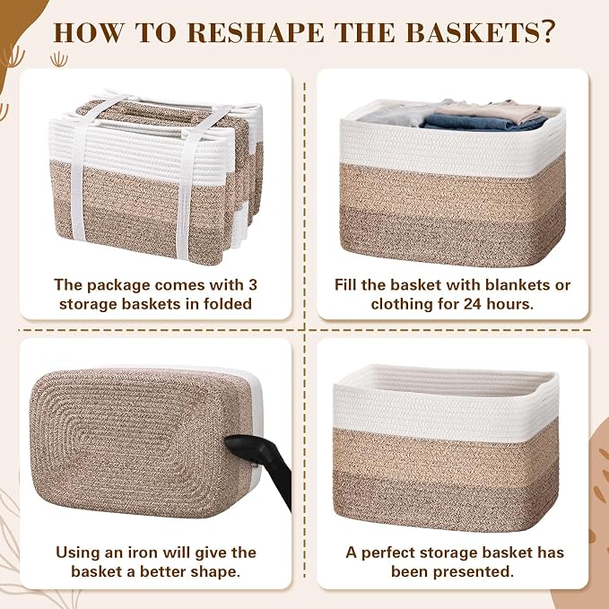 Baskets for Organizing,Storage Baskets,3 Pack Baskets for Shelfves,15"×10"×9" Woven Basket,toy storage bins,bins for organization