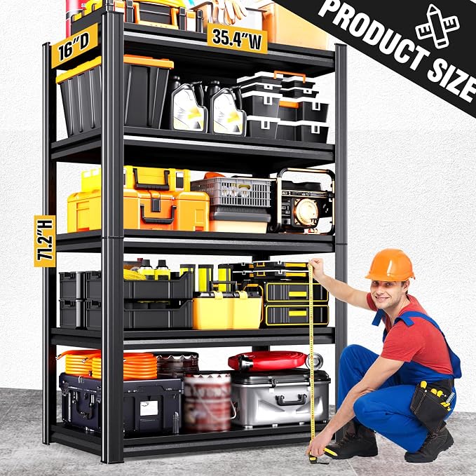 2-Pack Heavy Duty Garage Shelving for Garage, Warehouse & Workshop Organization, 71" H x 35" W x 16" D Adjustable 5-Tier All Metal Storage Shelf for Tools, Storage Bins & Bulk Items