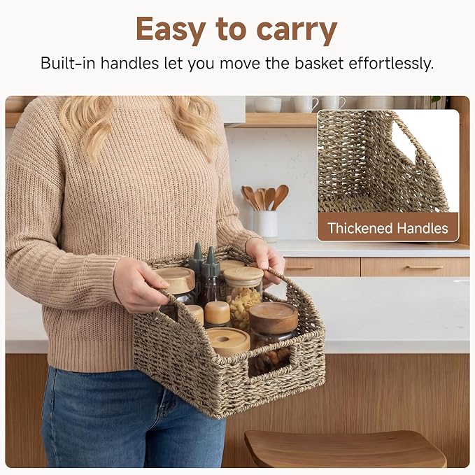 StorageWorks Wicker Baskets for Organizing, Pantry Organizers and Storage, Seagrass Storage Basket for Pantry Shelves, Natural, 2 Pack
