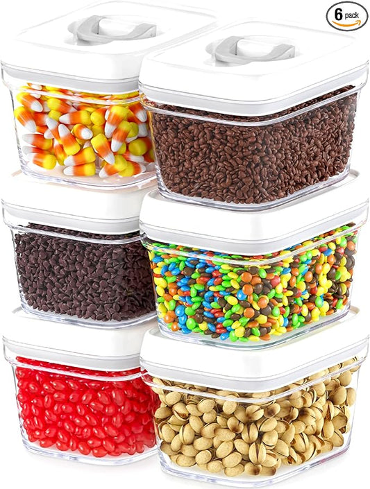 DWËLLZA KITCHEN Airtight Food Storage Containers with White Lids – 0.4L 6 Pc Clear Plastic Kitchen canisters Pantry Organization for Spices, Candy, Nuts, BPA-Free, Keeps Food Fresh & Dry