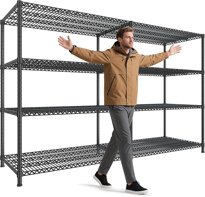 REIBII Storage Shelves, 3680LBS Heavy Duty&Space Saving 81.5''W for Garage | 4 Tier Adjustable Wire Shelving, Powder Coated, Tool-Free Metal Shelf, Scratch Resistant, Rust-resistant, 23.62"Dx70.86"H