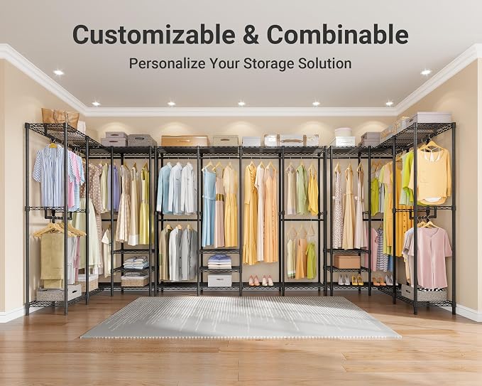VIPEK V40 Heavy Duty Clothes Rack, Modular Closet System Clothing Rack | 76 inch Adjustable Open Clothing Storage System with 6 Shelves & 4 Hang Rods for Bedroom/Reach-in Closet, Black