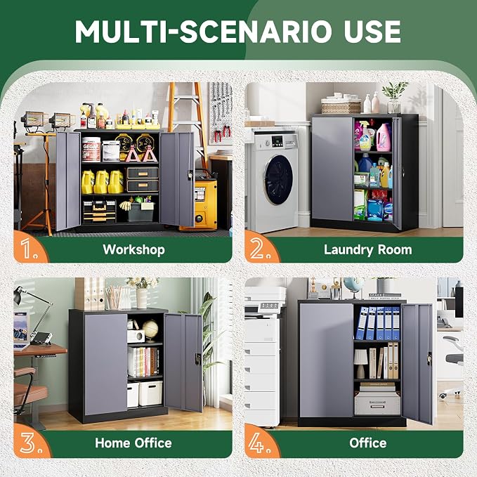 Letaya Metal Storage Cabinets with Lock Door,2 Adjustable Shelves Organizer Steel Storage Cabinets for Home,Office,Warehouse,Garage,Employee Lockers(Black Gray)