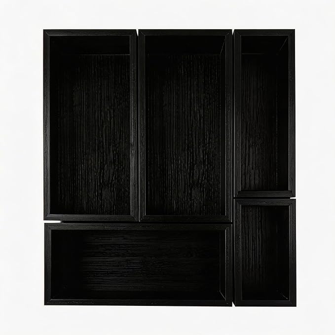bamboo drawer organizer Set,expandable drawer dividers,wooden storage organizers,drawer organizers for kitchen, bathroom,flatware,Tea Bag Organizer (1 X 5PCS Black)