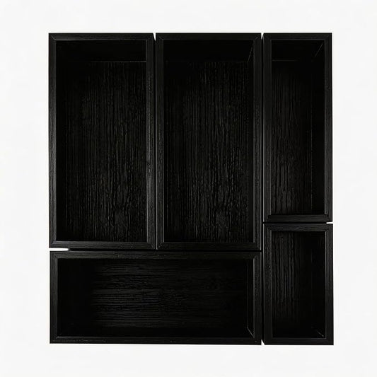 bamboo drawer organizer Set,expandable drawer dividers,wooden storage organizers,drawer organizers for kitchen, bathroom,flatware,Tea Bag Organizer (1 X 5PCS Black)