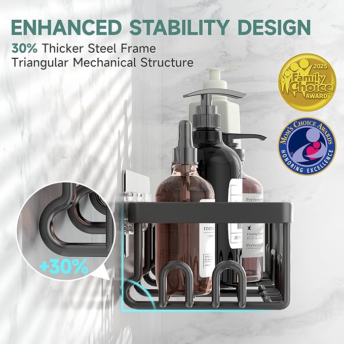 Veken Shower Caddy 6-Pack, Advanced Rustproof Design, No Drilling Adhesive Shelves, Rack with Soap Holder, Large Capacity Bathroom Organizers and Storage, Wall-Mounted Kitchen & Home Decor, Black