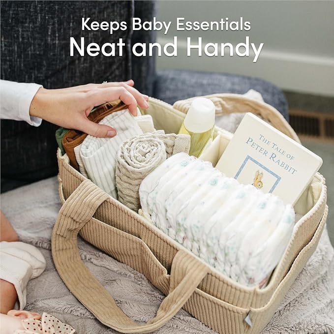 PUTSKA Baby Diaper Caddy Organizer, Nursery Basket, Brown Corduroy