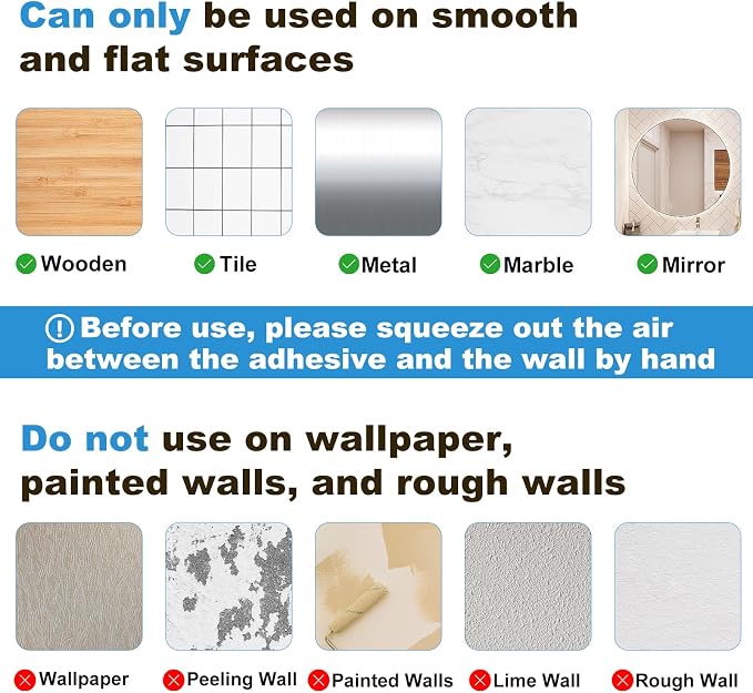 Adhesive Bathroom Shelves, 6 Pack Acryilc No Drill Stick on Shelf