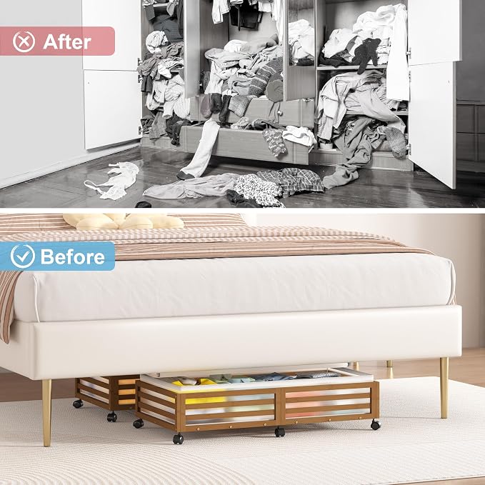 Under Bed Storage with Wheels, 2 Pack Bamboo Drawers for Shoes and Clothes | Fitted dustproof bags, stackable design, smooth pullout access for bedding, blankets, toys and seasonal essentials