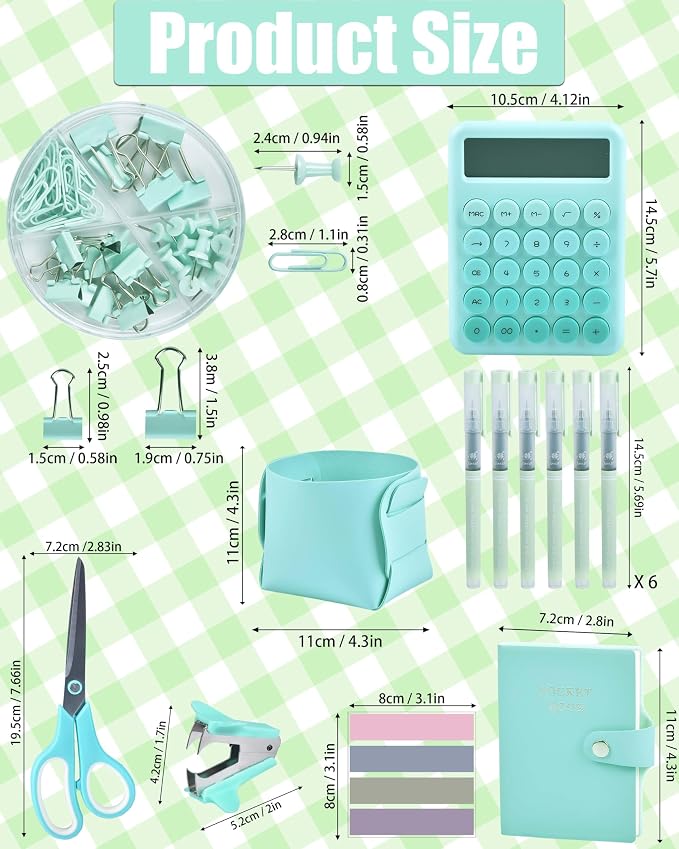 LXEVIHK 21Pcs Green and Blue Desk Organizers and Accessories With Mesh Desk Organizer and 360°Rotating Pen Holder and a Lot of Office Green Office Supplies Beautifully Presented in a Gift Box