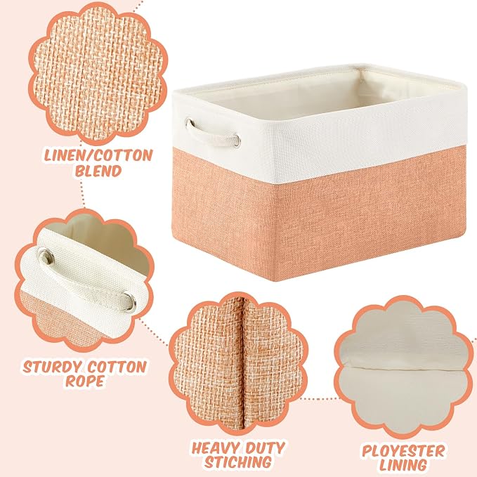 Geiserailie 6 Pcs 15 x 11 x 9.5 Inch Cube Storage Bins Fabric Storage Organizer Bins Foldable Cube Baskets with Sturdy Carry Handles Wicker Baskets for Home (Macaron Color)