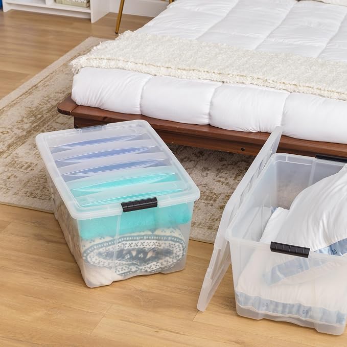 IRIS USA 2-Pack 94 Quart Storage Bins with Lids, Clear | Transparent design makes contents easy to find. Ideal for holiday décor, bulky items, and long-term storage. Nestable design
