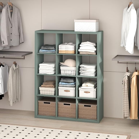 Furinno Cubic Extra Thick 12-Cube Closet Organizers and Storage, Sage Green | 14.6 x 44 x 58 in, Open Shelf Closet Storage, Closet Organizer, for Wardrobe, Bedroom, Living Room