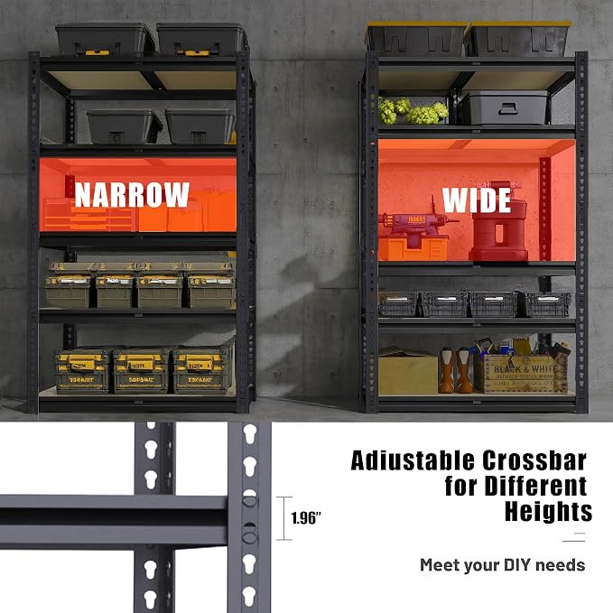 Garage Storage Shelves 2PCS, 60'' H Shelving Units and Storage, 2400 LBS Heavy Duty Shelving, Metal Garage Shelves for for Basement, Warehouse, Pantry, Closet, Kitchen 12" x 28'' x 60''