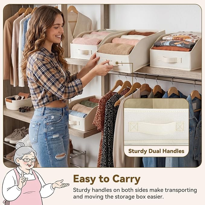 GRANNY SAYS Closet Organizers, 10"Lx15¾"Wx6¾"H Pearl White, 6-Pack | Fabric Storage Bins for Closet Shelves, Cube Shelf, Closet Organizers and Storage for Clothes, Purse, Toys, Towels