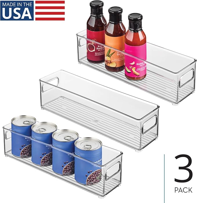 iDesign Stackable Fridge Bin with Handles, Set of 3, Clear | Ideal for Freezer or Pantry, Made in USA