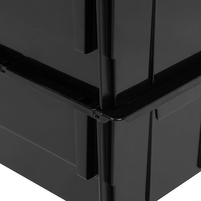 IRIS USA 6-Pack, Extra Large Stackable Storage Bins, Black | Organize small parts, hardware, craft supplies, pantry items, and household essentials with open-front access, stackable bins