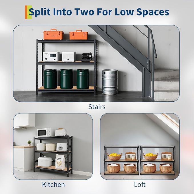 Storage Shelving Unit, 5-Tier Adjustable Metal Storage Shelves, 48" L x 24" W x 72" H Heavy Duty Garage Storage Shelves for Kitchen Pantry Basement Bathroom Laundry