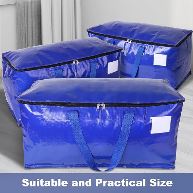 StorageRight Moving Bags-Heavy Duty Moving Boxes, Storage Totes with Zipper, Reinforced Handles and Tag Pocket-Collapsible Moving Supplies for moving, Storage and Travel 93L(Blue-6 Pack)