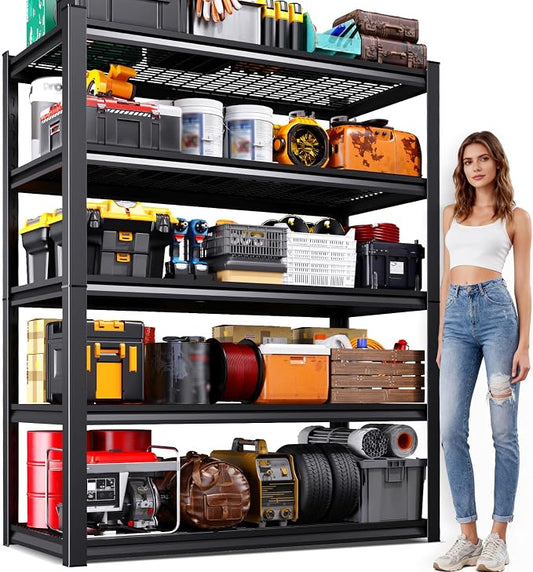 Garage Shelving-5 Tier Storage Shelves, Adjustable Heavy Duty Metal Shelving Unit and Storage Large Wire Rack, Utility Steel Shelf for Warehouse Industrial Pantry Basement -78"x46"x20", Black