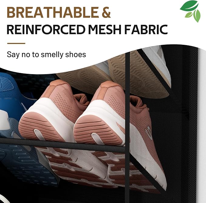 MISSLO 30 Pairs Over the Door Shoe Organizer Breathable Mesh Hanging Shoe Rack for Closet Storage with Wide Deep Pockets 10 Tier Shoes Holder Fit All the Family's Sneakers, Boots, Heels (Black, 71")