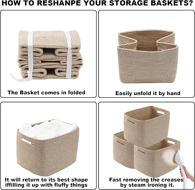 3 Pack Woven Baskets,Storage Baskets for Shelves with Handles | 13.5"×11"×9.5",Closet Baskets,Gift Basket,Nursery Organizer for Toys Towels Books,Storage Bin for Living Room Bedroom-White
