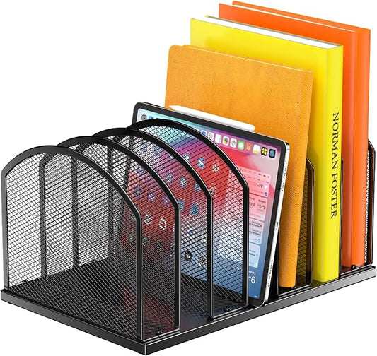 Gawerk 7-Section Metal Upright File Sorter Organizer, Office Small Letter Sorter Desktop File Organizer Metal Mesh Iron Sole, Black