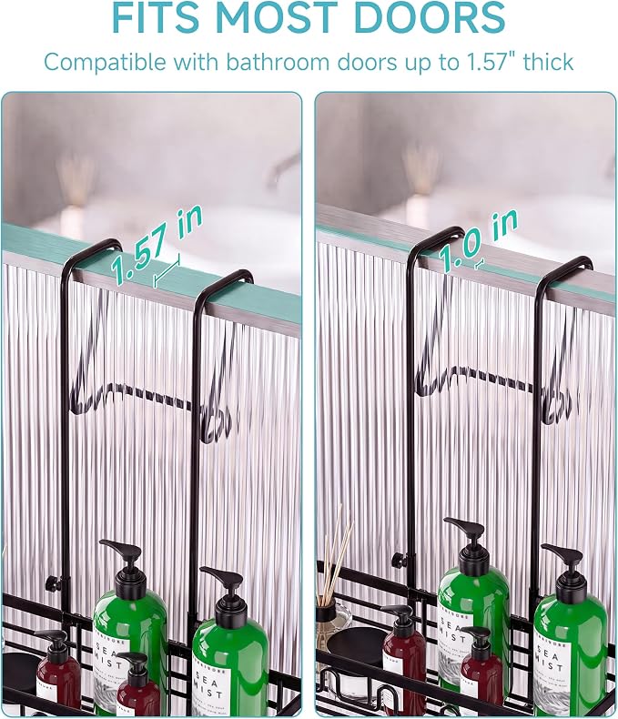 Shower Caddy Hanging Over the Door, Upgraded Extended Length Shower Organizer, Rustproof Bathroom Rack with Hooks Soap Holder