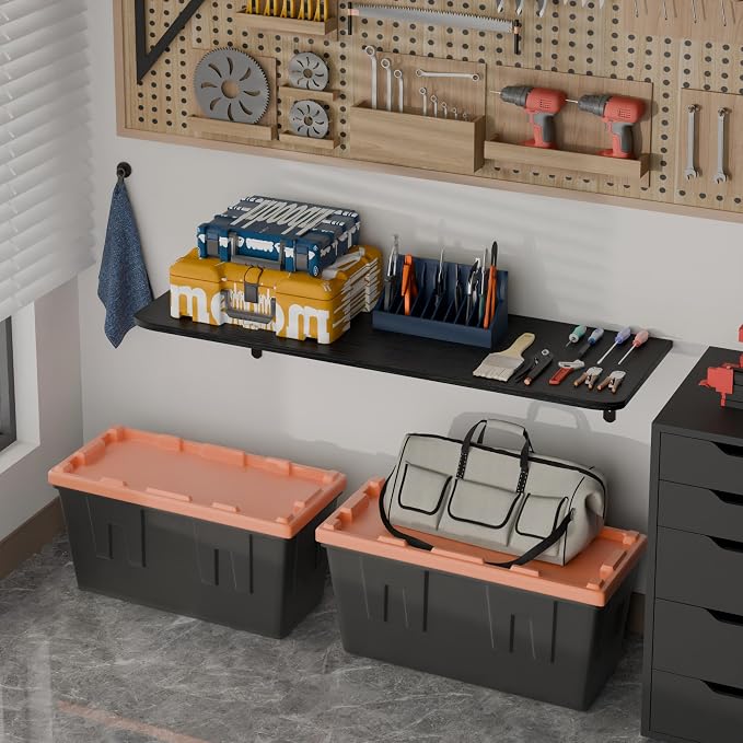 Dogsky 2-Pack Garage Storage Shelving Wall Mounted, 4x2Ft (48x24In) Heavy Duty Wood Floating Wall Shelf, 500lbs Capacity Shelves for Garage, Closets, Utility Rooms and Kitchens, Black
